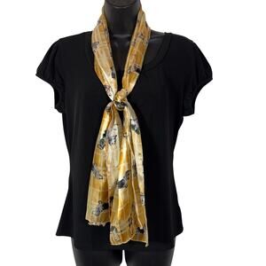 Dog Print Scarf Yellow Black Sheer Rectangle Retro Basset Hound Vintage Preppy